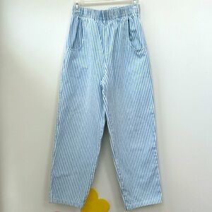 Vintage north west blue striped elastic high waisted wide leg cropped denim jean